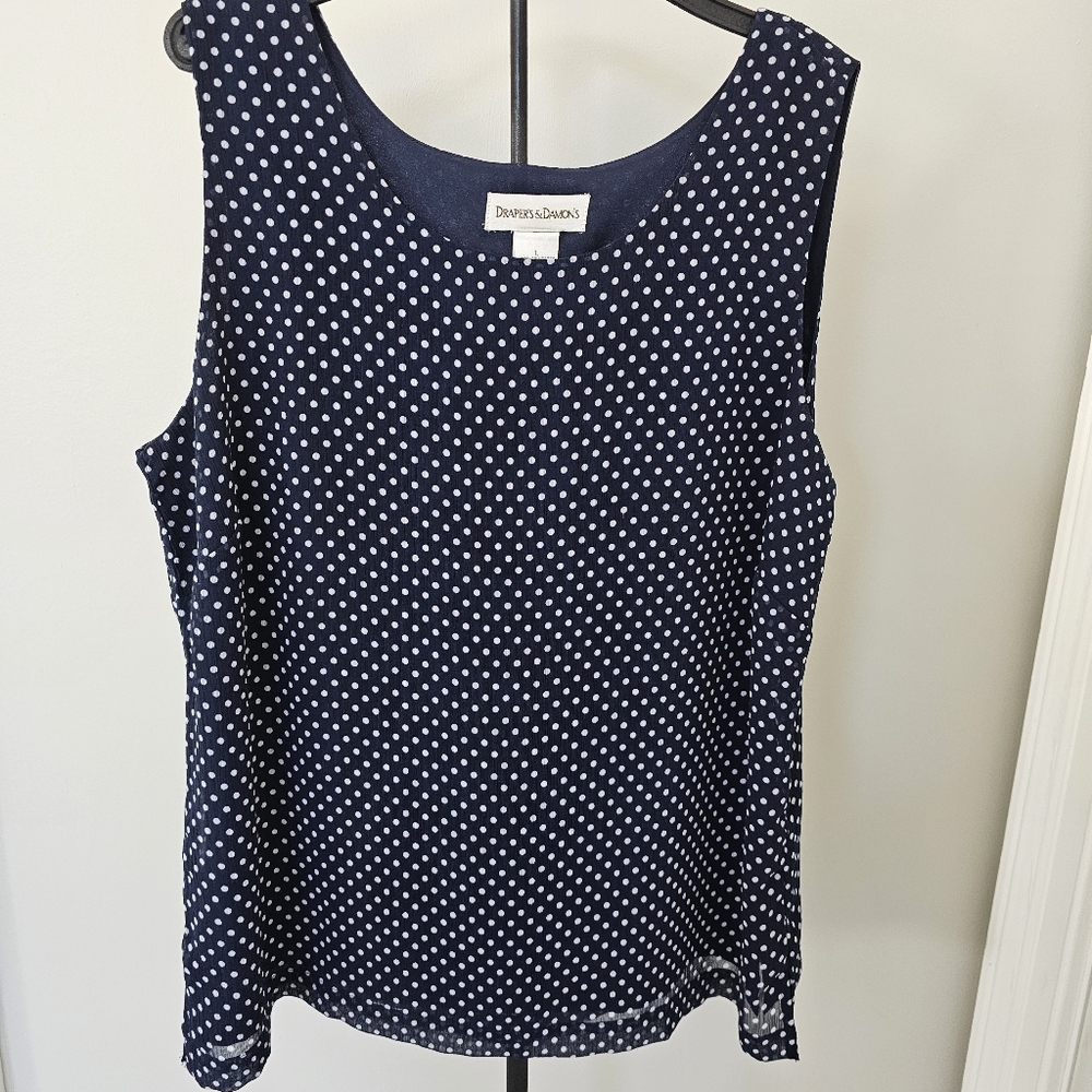 Draper's & Damon's Blue And White Polka Dot 2 Piece Tank And Blouse Large - Picture 6 of 6